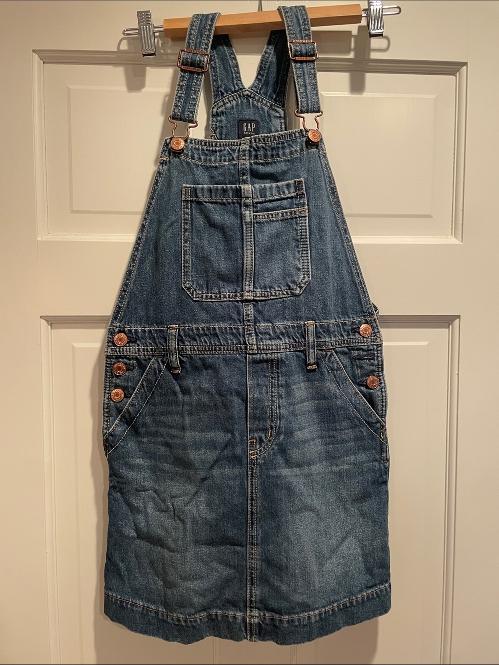 GAP Blue Denim Overall Skirt with Front Pocket